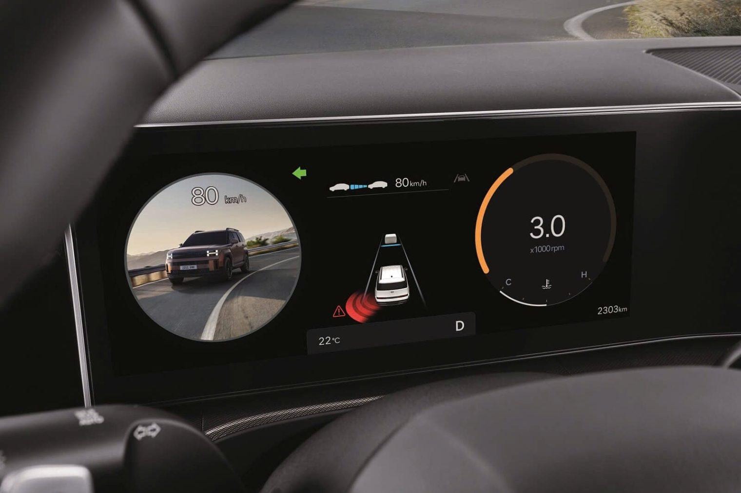 Minh họa hỗ trợ hiển thị điểm mù trên Hyundai Santa Fe
