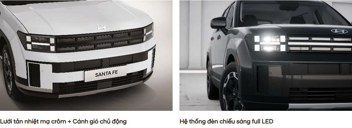 Ba chi tiết lưới tản nhiệt và hệ thống đèn phía trước Santa Fe